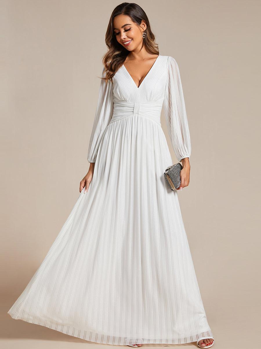 Robe de soirée trapèze à manches longues et taille empire scintillante #Couleur_Blanc