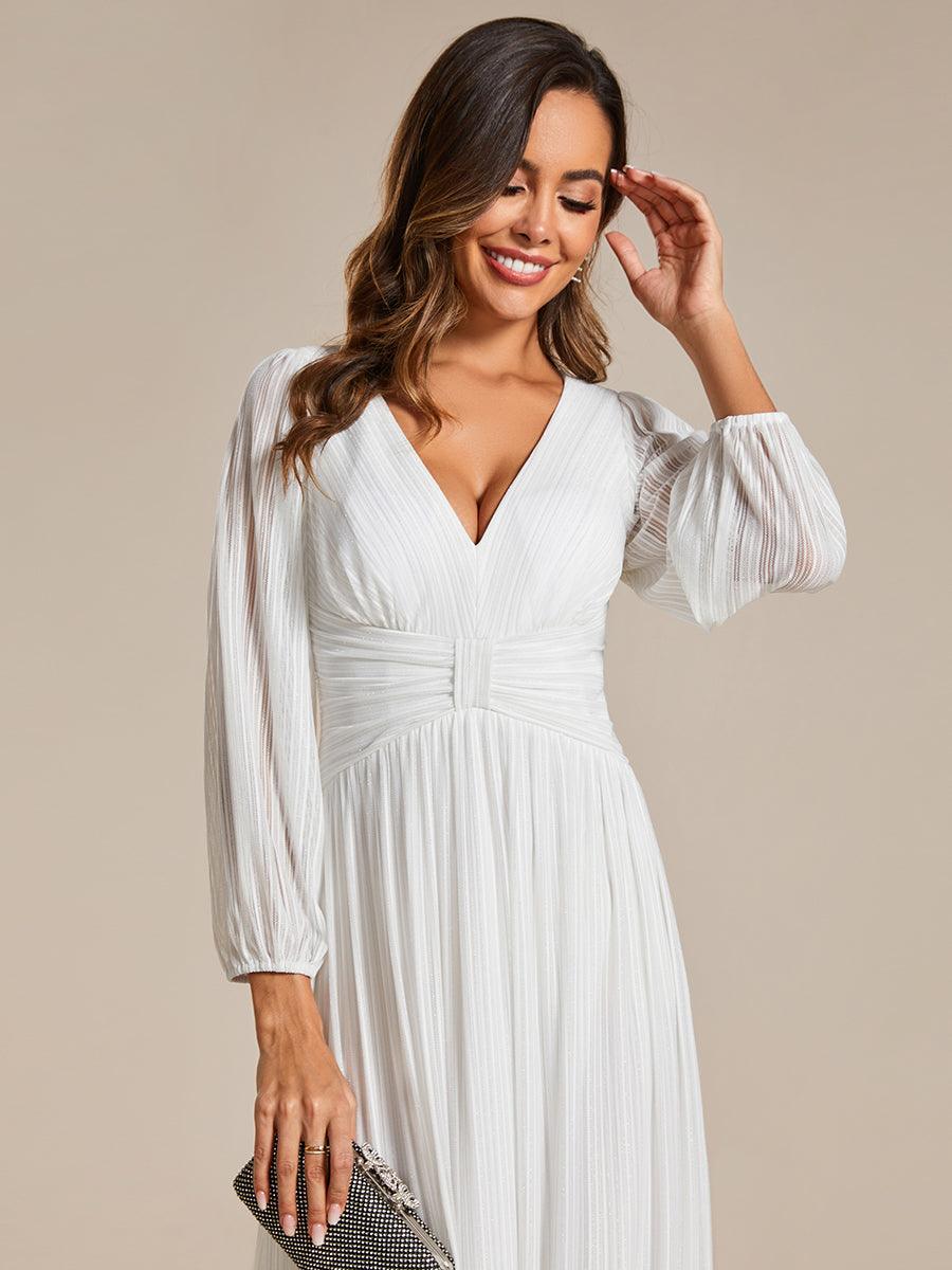 Robe de soirée trapèze à manches longues et taille empire scintillante #Couleur_Blanc