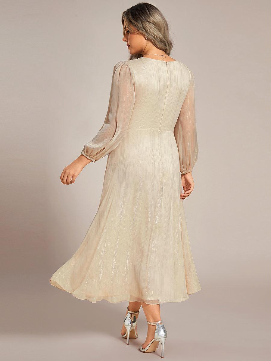 Grande taille Robe de soirée trapèze scintillante à manches longues et col en V en mousseline de soie avec n?ud torsadé #Couleur_Charbon