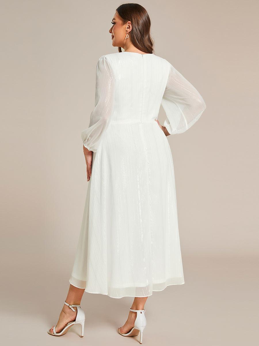 Grande taille Robe de soirée trapèze scintillante à manches longues et col en V en mousseline de soie avec n?ud torsadé #Couleur_Creme
