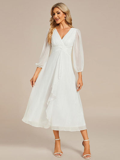 ever EMBER|Robe de soirée trapèze scintillante à manches longues et col en V en mousseline de soie avec torsadé(Vente finale)
