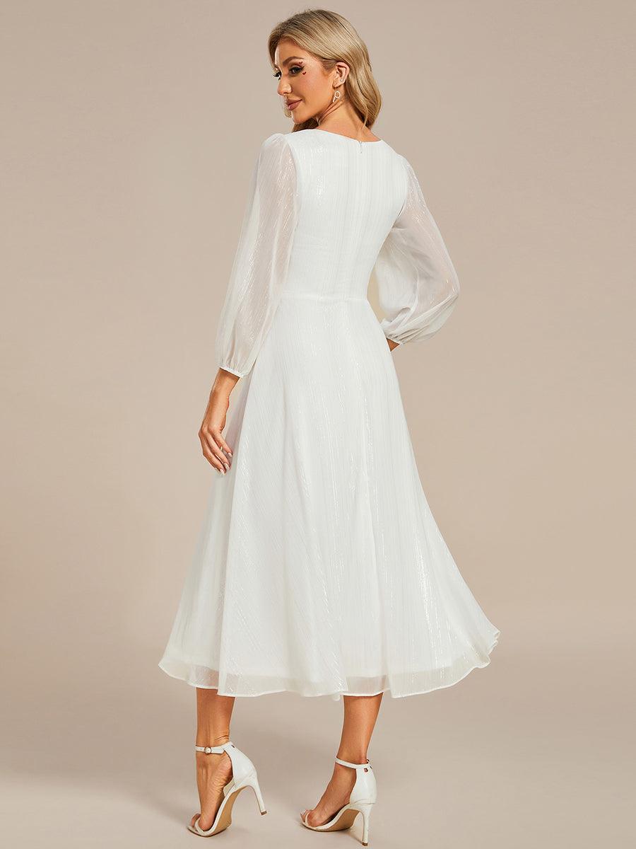 Robe de soirée trapèze scintillante à manches longues et col en V en mousseline de soie avec n?ud torsadé #Couleur_Creme