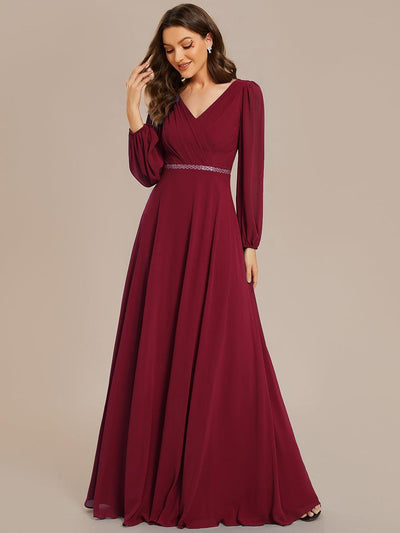 ever ESMÉE|Robe de mère de la mariée en mousseline plissée à col en V et ceinture brillante