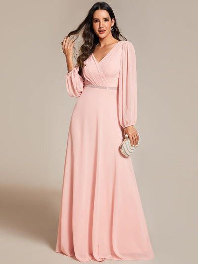 ever ESMÉE|Robe de mère de la mariée en mousseline plissée à col en V et ceinture brillante
