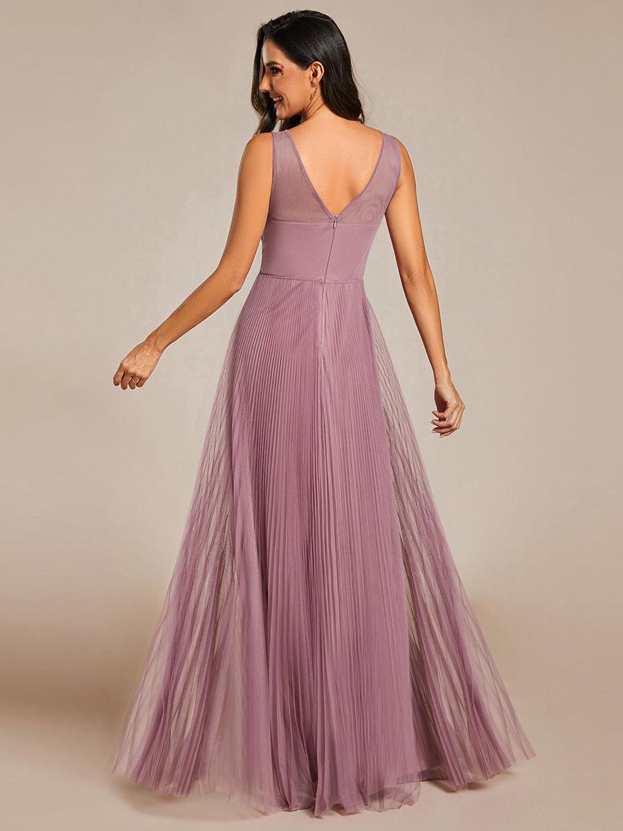 Robe de soirée en tulle trapèze sans manches avec corsage brodé d'appliques exquises #Couleur_Orchidee