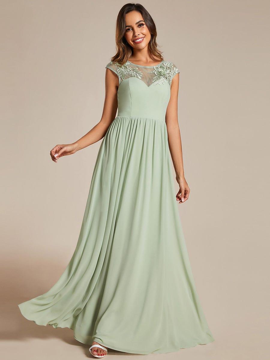 Robe de soirée trapèze à manches courtes et col rond en mousseline de soie avec imprimé sur les épaules #Couleur_Menthe Verte