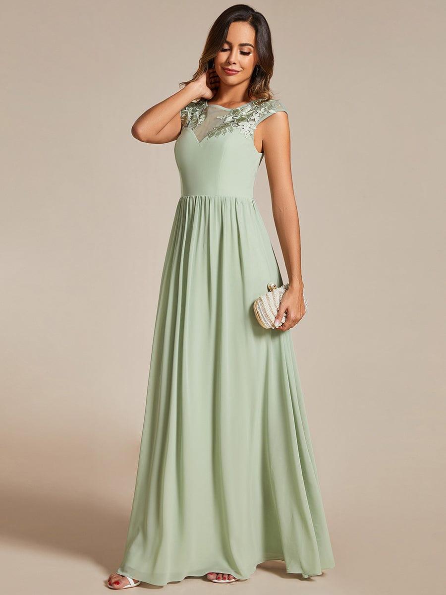 Robe de soirée trapèze à manches courtes et col rond en mousseline de soie avec imprimé sur les épaules #Couleur_Menthe Verte