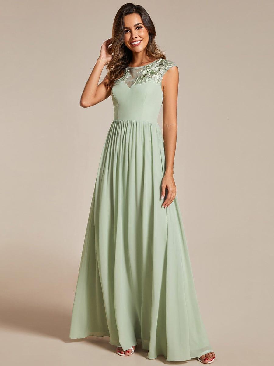 Robe de soirée trapèze à manches courtes et col rond en mousseline de soie avec imprimé sur les épaules #Couleur_Menthe Verte