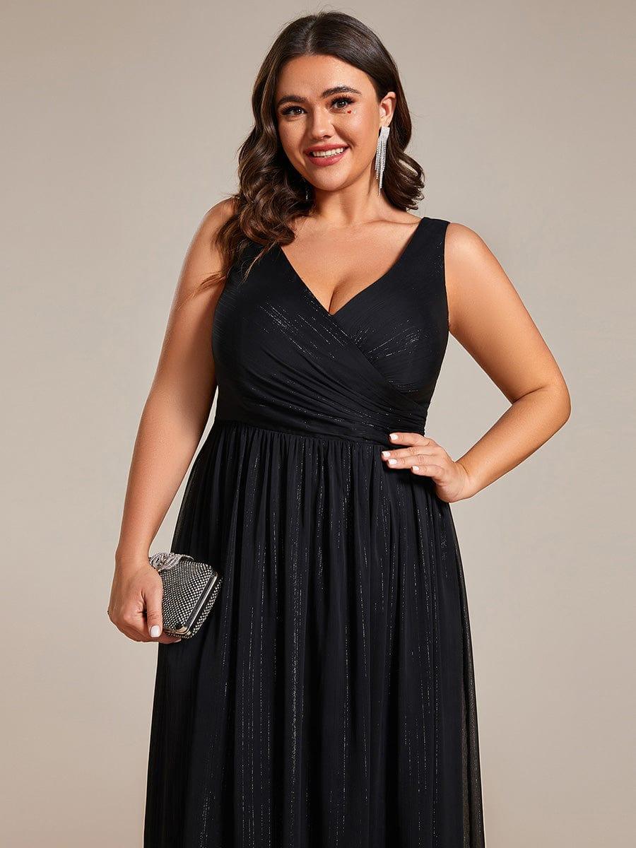 Robes de soirée sans manches à col en V avec paillettes délicates #Couleur_Noir