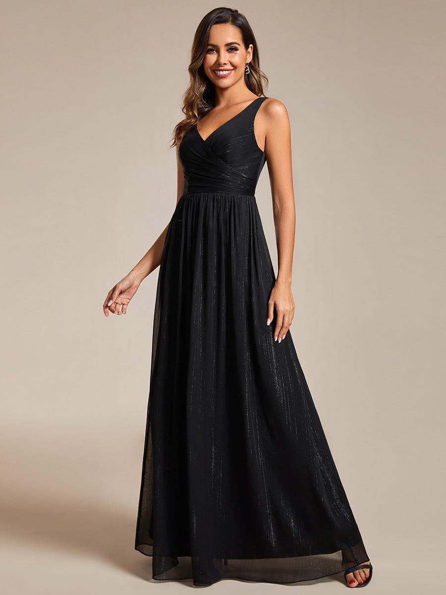 Robes de soirée sans manches à col en V avec paillettes délicates #Couleur_Noir