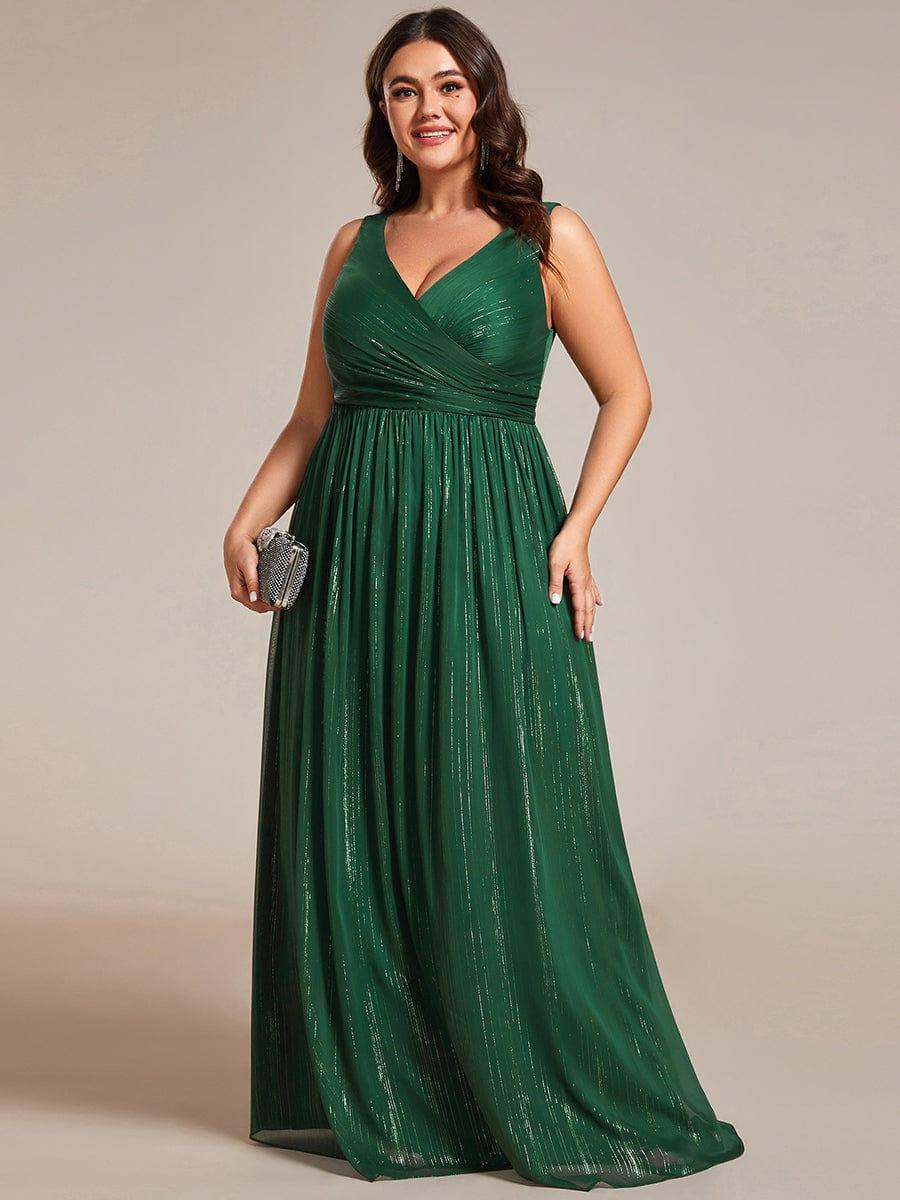 Robes de soirée sans manches à col en V de grande taille avec des paillettes délicates #Couleur_Vert Fonce