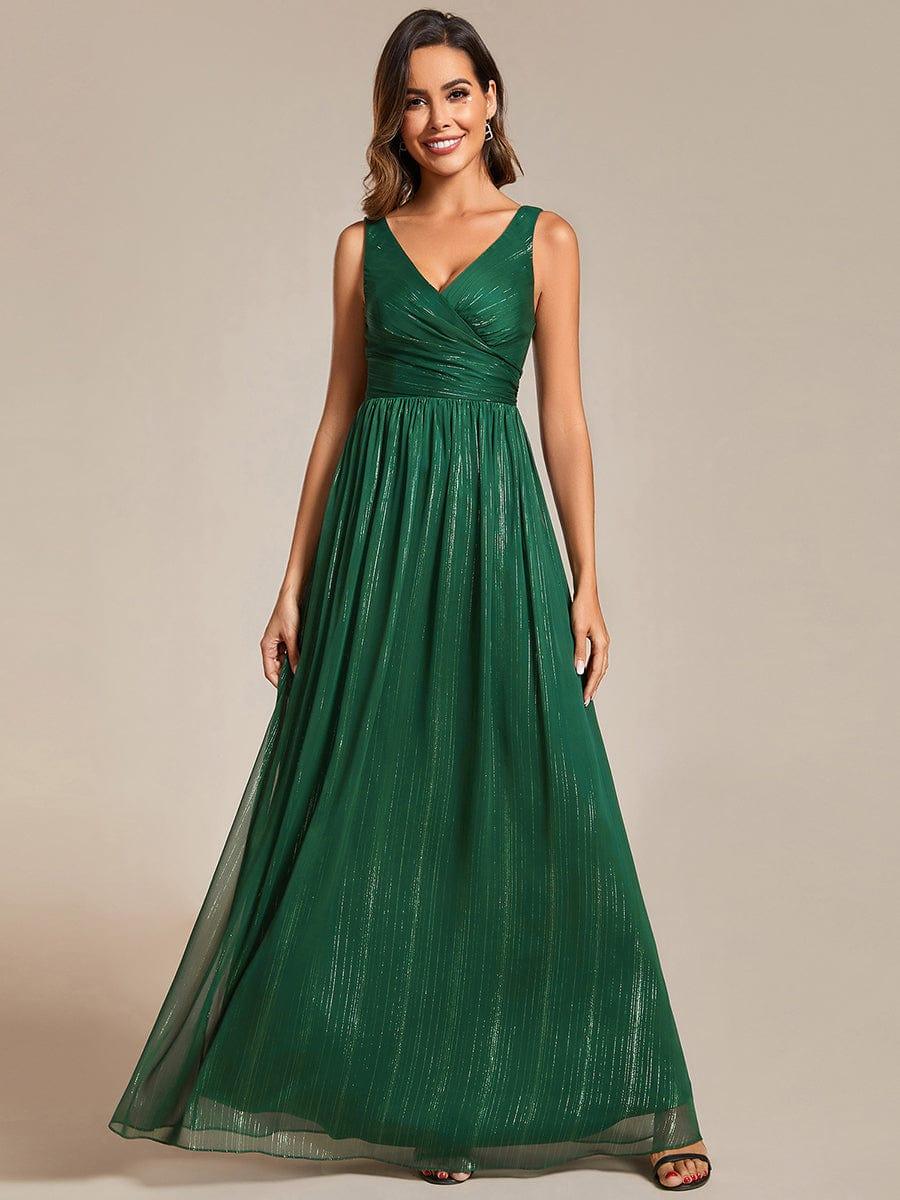 Robes de soirée sans manches à col en V avec paillettes délicates #Couleur_Vert Fonce