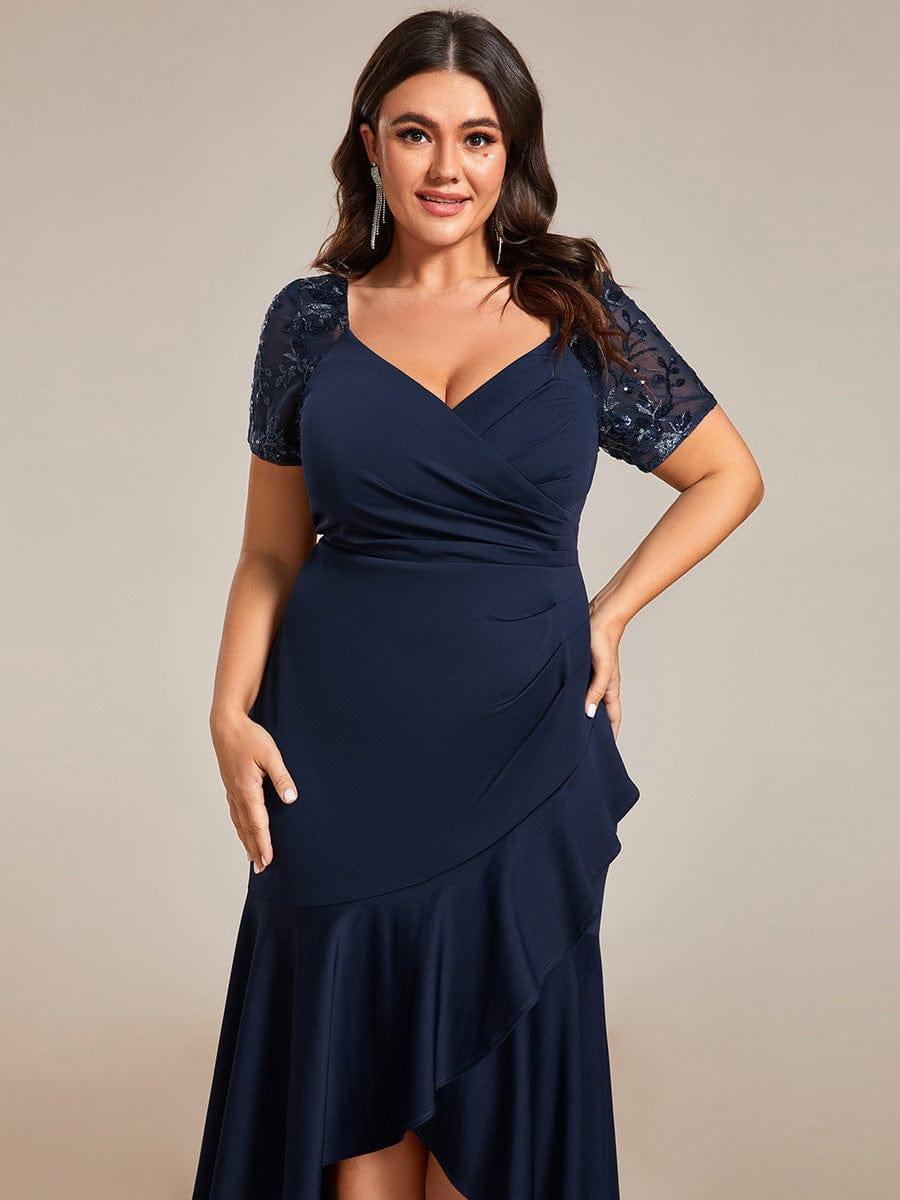 Robes de soirée moulantes en queue de poisson à col en V et grande taille #Couleur_Bleu Marine