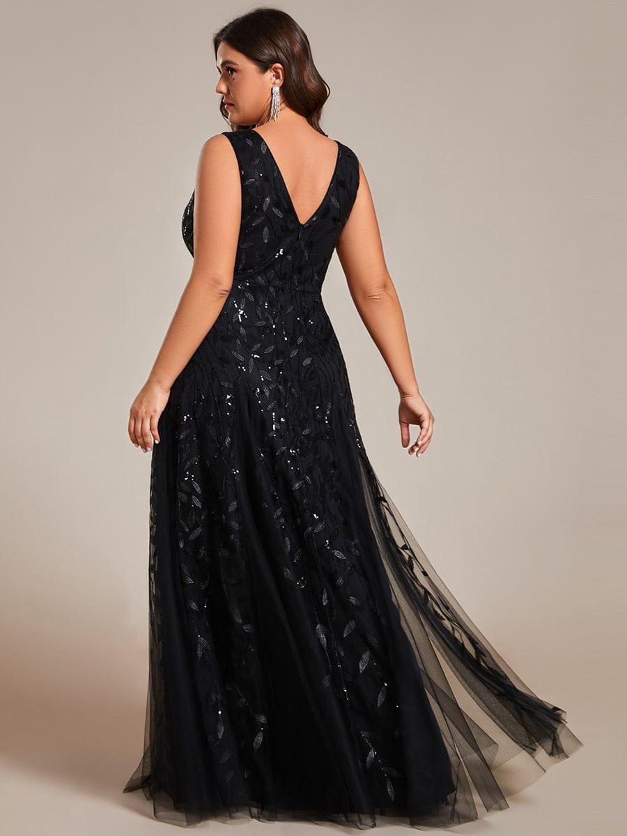 Robes de soirée trapèze pailletées sans manches à col en V #Couleur_Noir