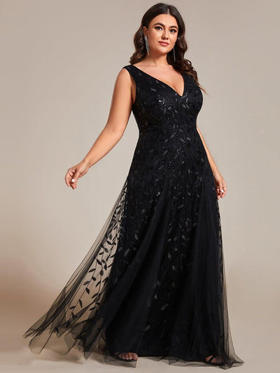 pretty ZOEY|Robes de soirée trapèze pailletées sans manches à col en V de grande taille