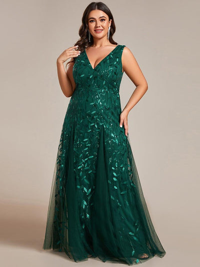pretty ZOEY|Robes de soirée trapèze pailletées sans manches à col en V de grande taille