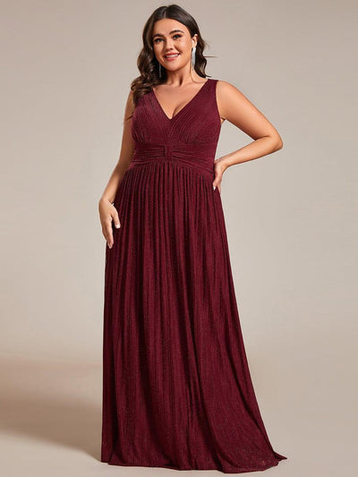 Robe de soirée trapèze sans manches à col en V de grande taille avec des paillettes subtiles(Vente Finale)
