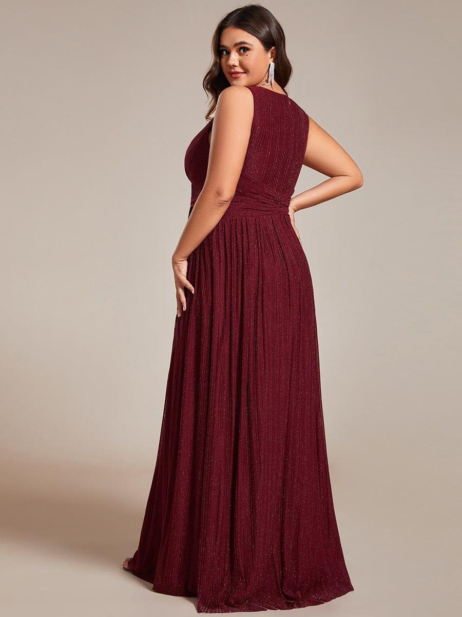 Robe de soirée trapèze sans manches à col en V de grande taille avec des paillettes subtiles #Couleur_Bordeaux