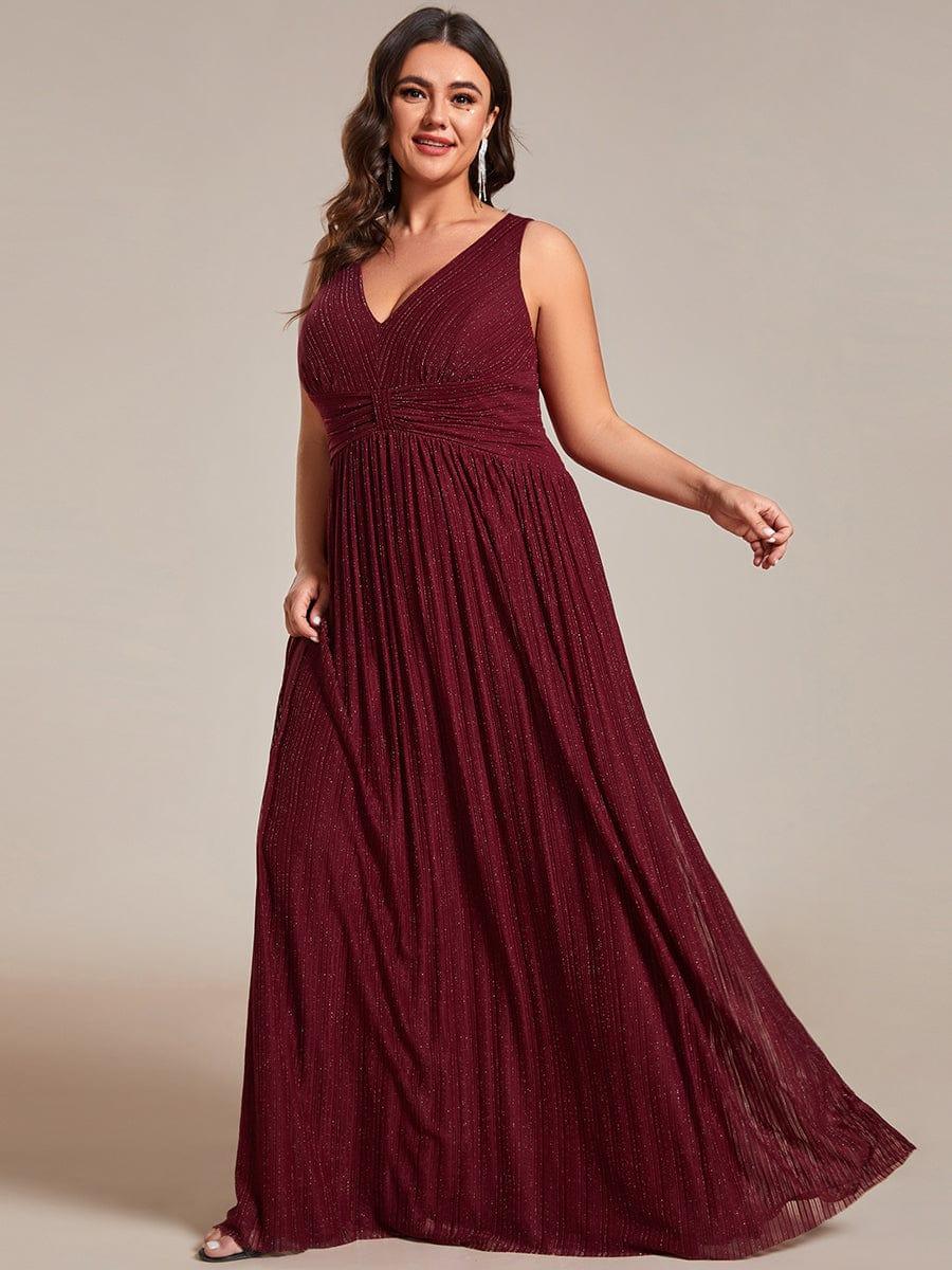 Robe de soirée trapèze sans manches à col en V de grande taille avec des paillettes subtiles #Couleur_Bordeaux