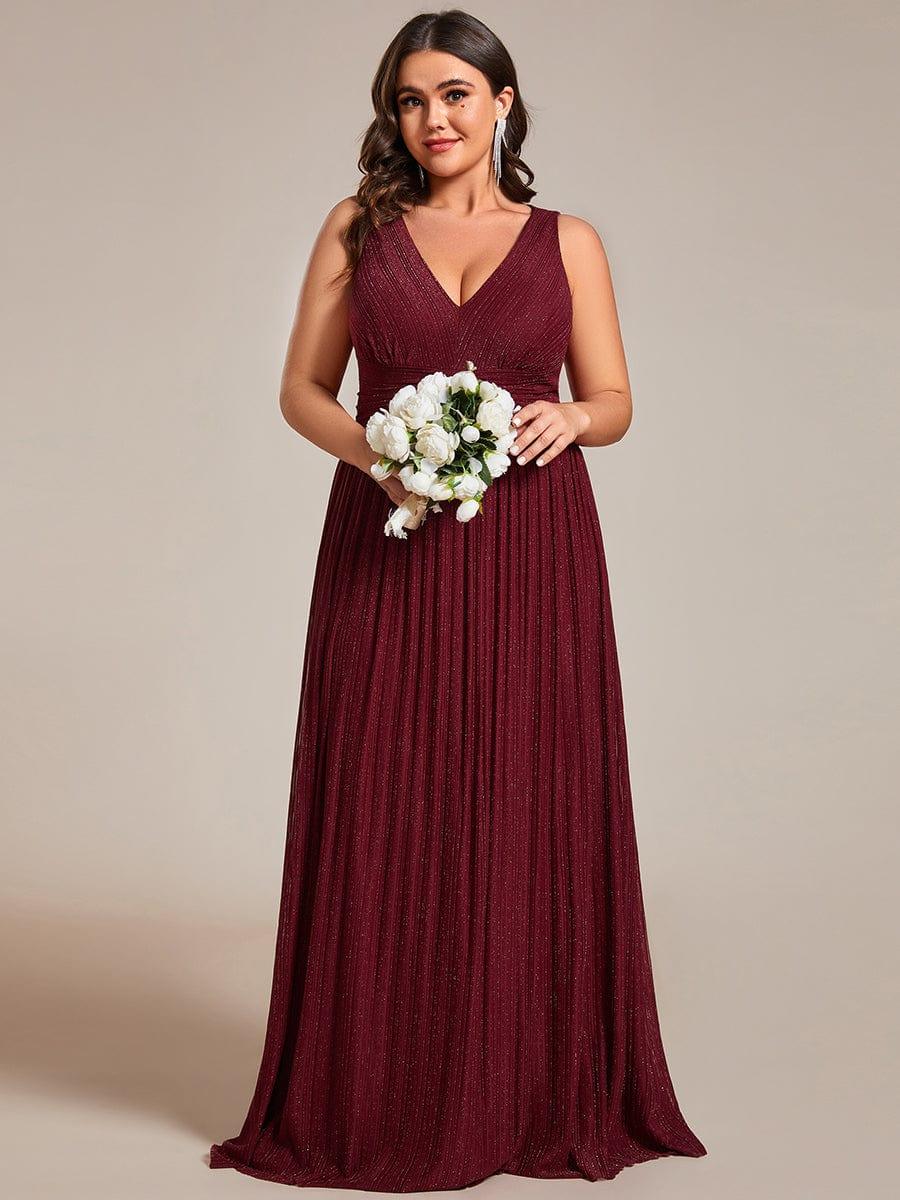 Robe de soirée trapèze sans manches à col en V de grande taille avec des paillettes subtiles #Couleur_Bordeaux