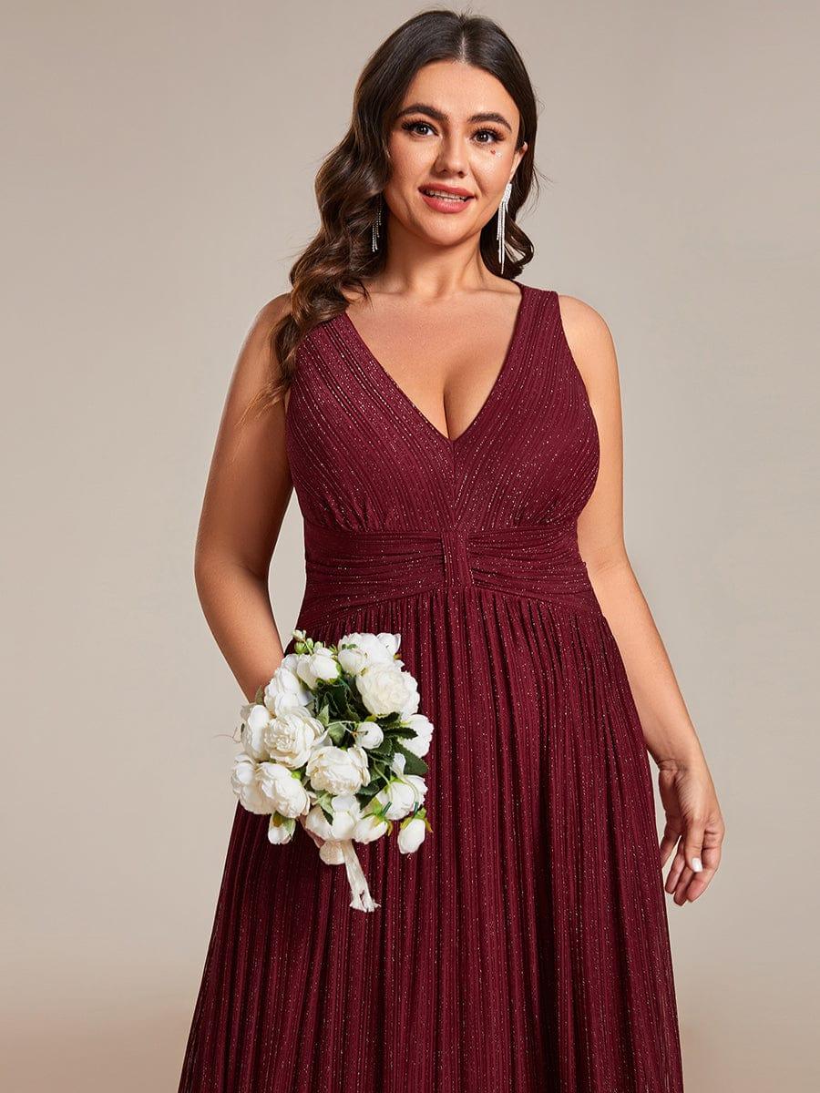 Robe de soirée trapèze sans manches à col en V de grande taille avec des paillettes subtiles #Couleur_Bordeaux