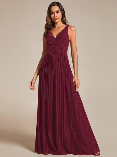Robe de soirée trapèze sans manches à col en V avec paillettes subtiles(Vente Finale)