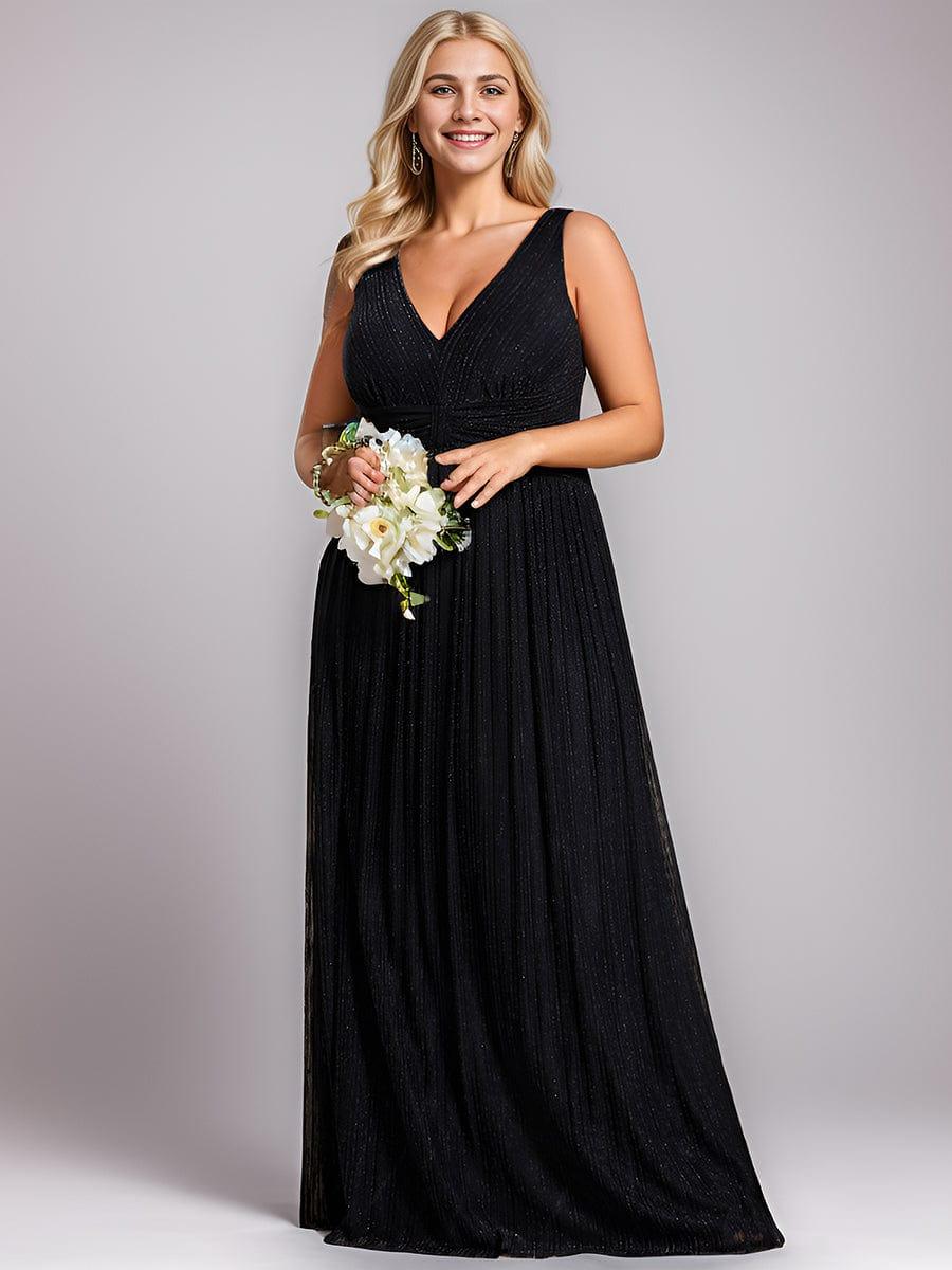 Robe de soirée trapèze sans manches à col en V avec paillettes subtiles #Couleur_Noir