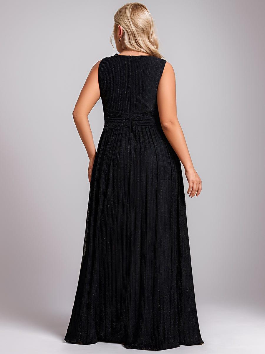Robe de soirée trapèze sans manches à col en V avec paillettes subtiles #Couleur_Noir