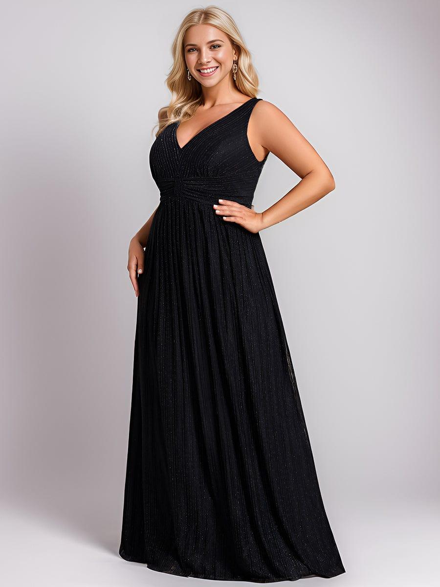 Robe de soirée trapèze sans manches à col en V avec paillettes subtiles #Couleur_Noir