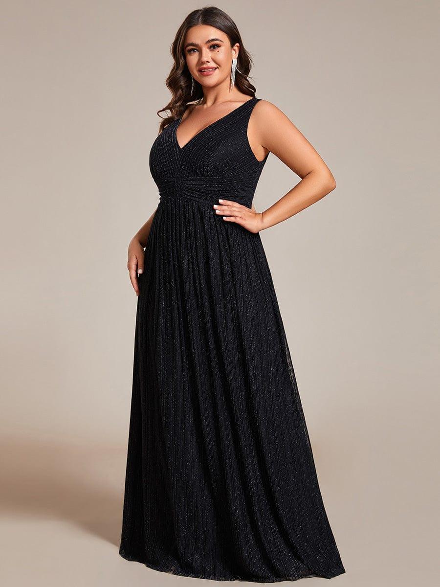 Robe de soirée trapèze sans manches à col en V de grande taille avec des paillettes subtiles #Couleur_Noir