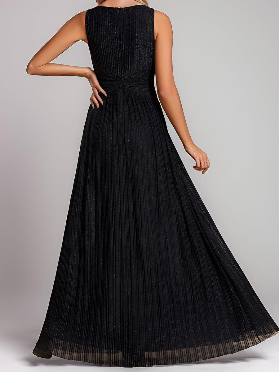 Robe de soirée trapèze sans manches à col en V avec paillettes subtiles #Couleur_Noir