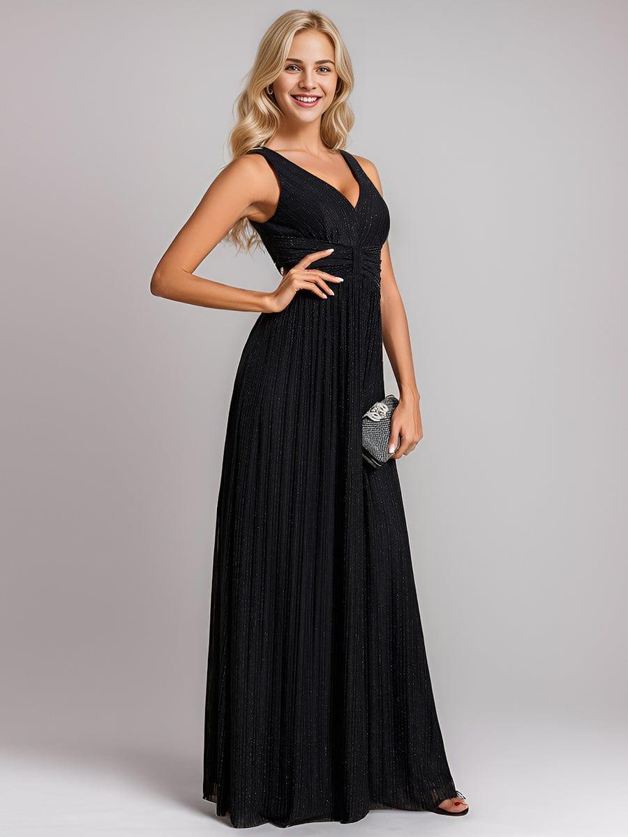 Robe de soirée trapèze sans manches à col en V avec paillettes subtiles #Couleur_Noir