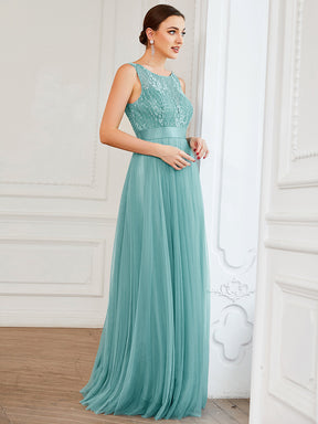 Robe de soirée Chérie sans manches en dentelle satin taille A-ligne en tulle