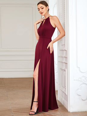 Robe de soirée sans manches à fente haute et trou de serrure