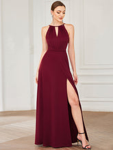 Robe de soirée sans manches à fente haute et trou de serrure #Couleur_Bordeaux