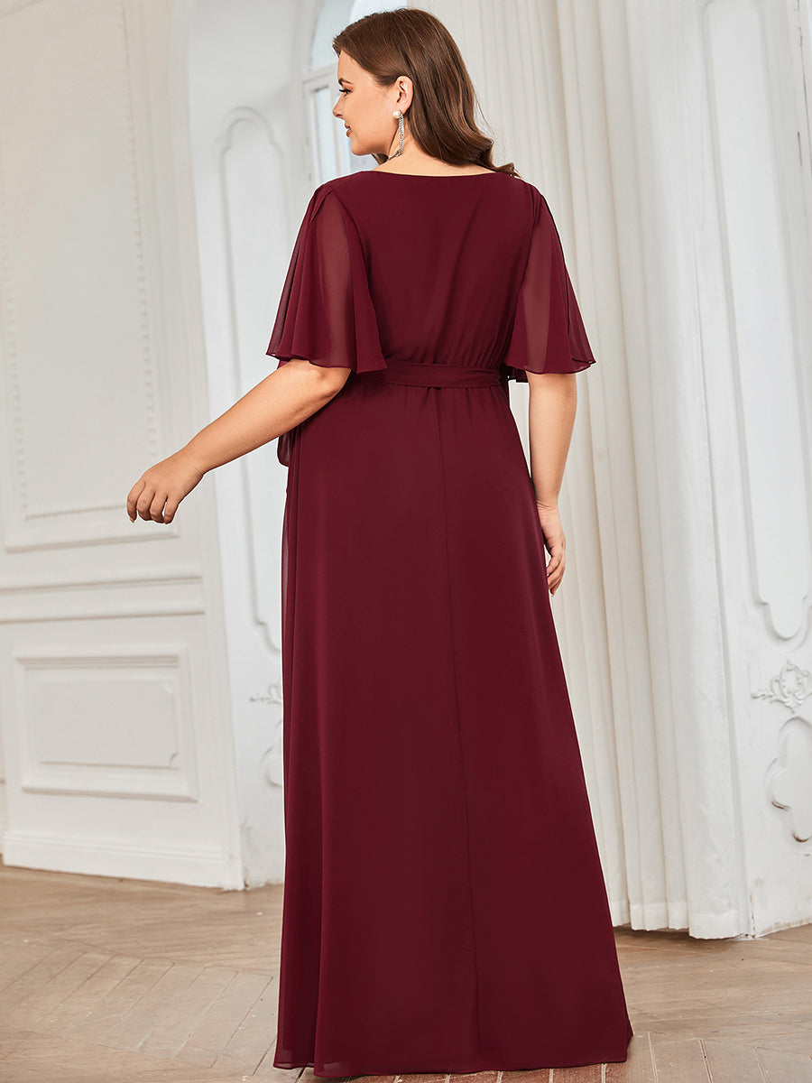 Robe de soirée Grande taille Mousseline Taille haute #Couleur_Bordeaux