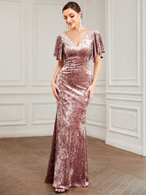 Robe de soirée moulante Sirène à manches courtes en velours #Couleur_Orchidee