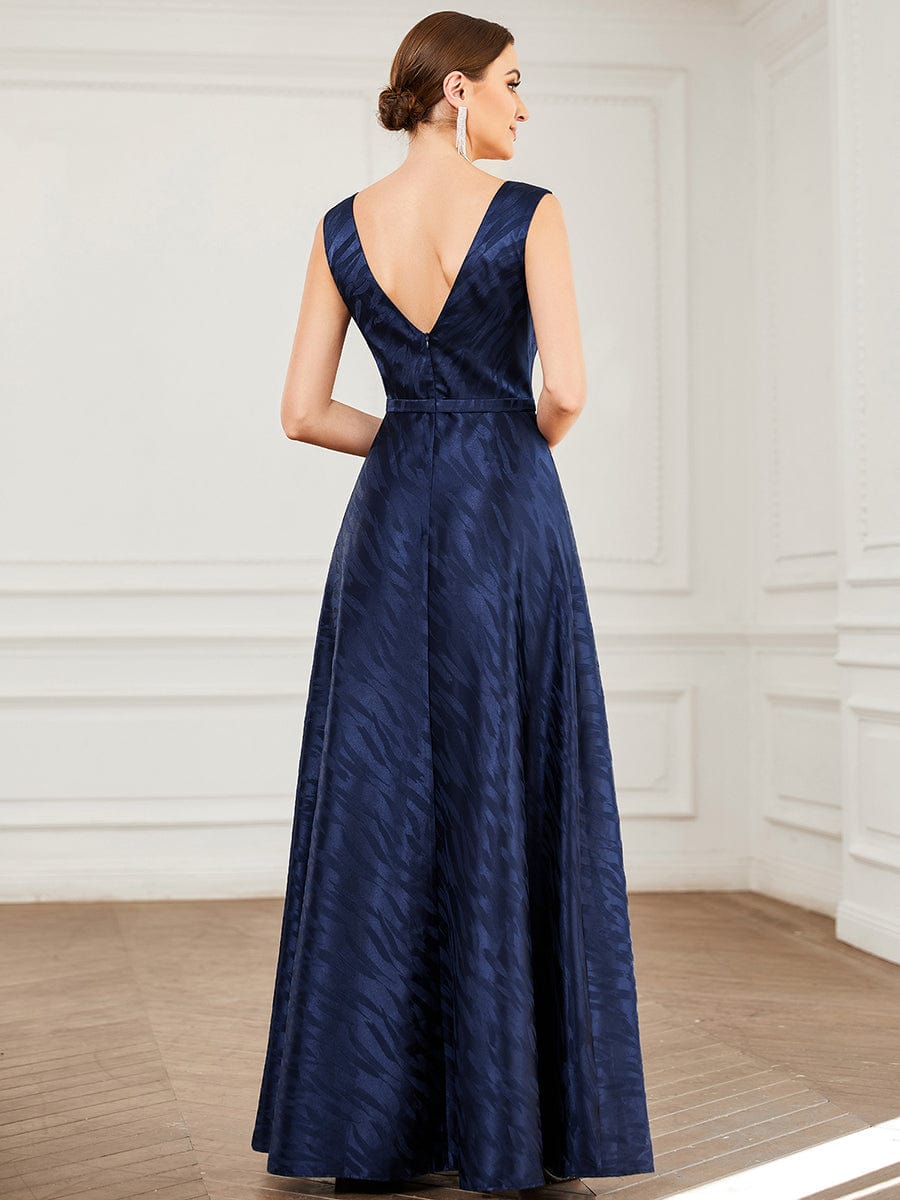 Robe de Soirée Illusion Col en V Sans Manches Satin Taille Empire A-ligne