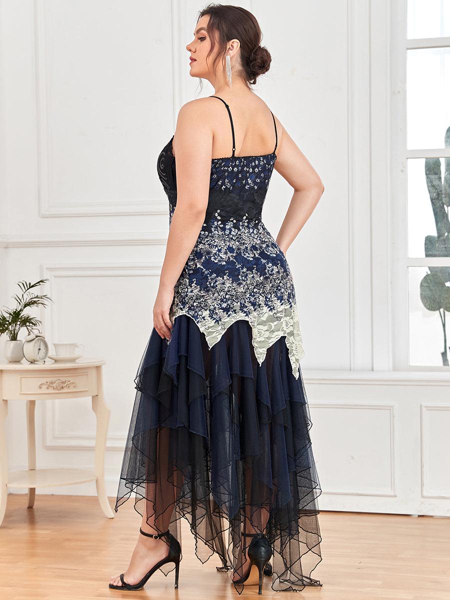 Robe de Bal Grande Taille à Col en V et Ourlet Irrégulier pour Cocktail #Couleur_Bleu Marine