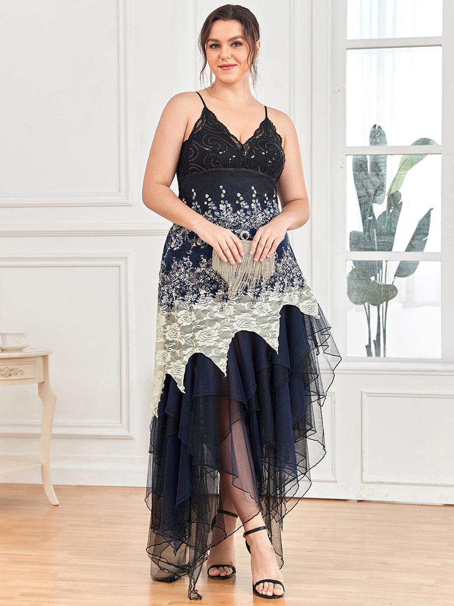 Robe de Bal à Col en V et Ourlet Irrégulier pour Cocktail #Couleur_Bleu Marine