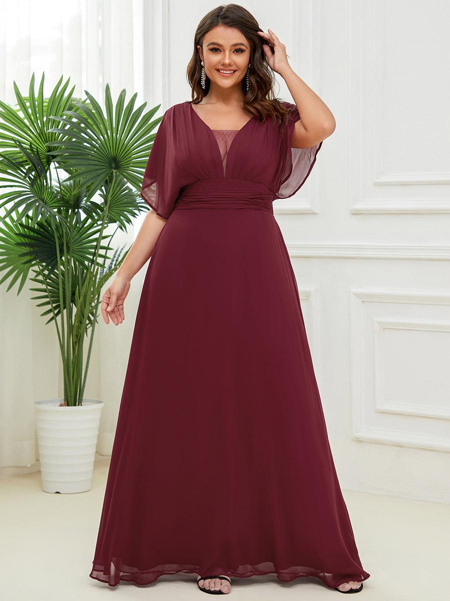 Robe de Soirée Longue Grande Taille en Mousseline à Taille Empire #Couleur_Bordeaux