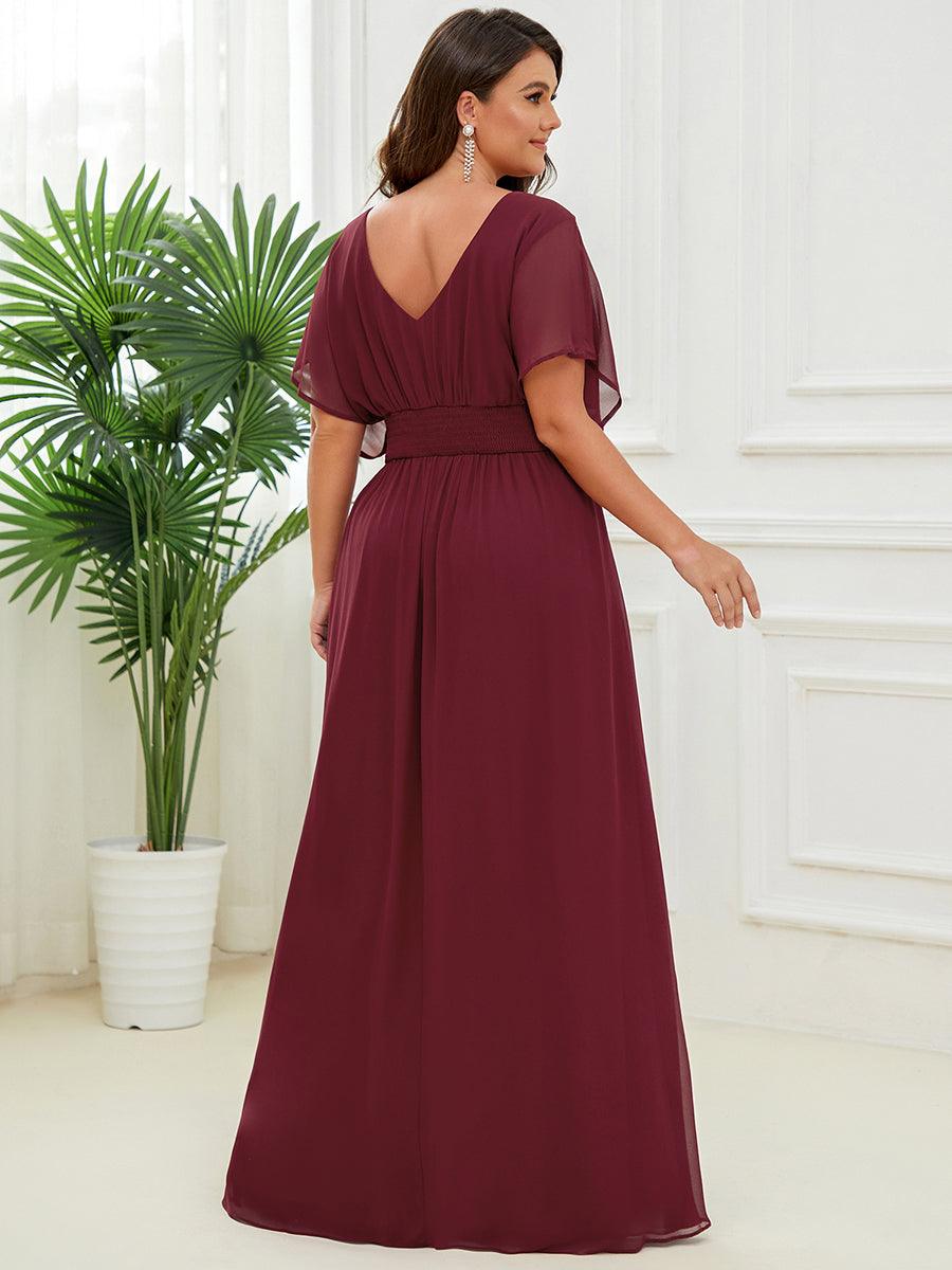 Robe de Soirée Longue Grande Taille en Mousseline à Taille Empire #Couleur_Bordeaux