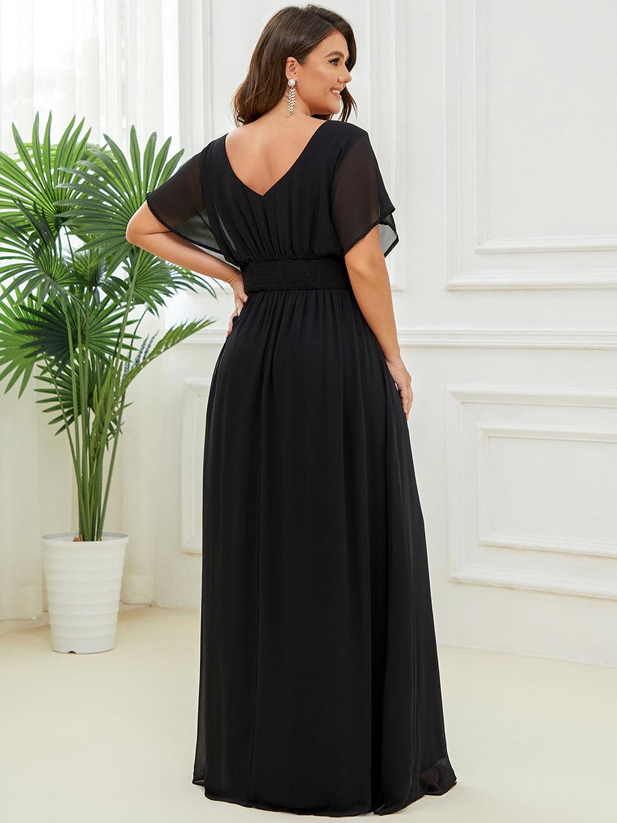 Robe de Soirée Longue Grande Taille en Mousseline à Taille Empire #Couleur_Noir