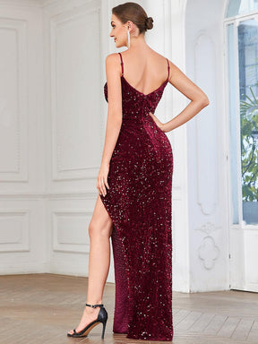 Robe de soirée longue à sequins froncés à la cuisse et à la fente