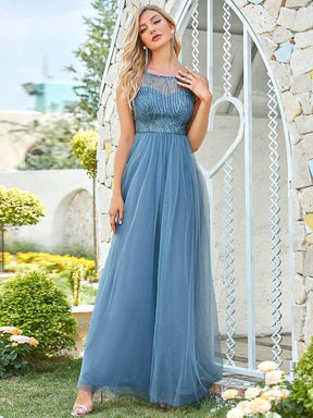 Robe de soirée en tulle transparente à col rond et paillette