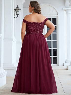 Robe de Soirée Maxi A-ligne de Grande Taille à Epaule Dénudée et à Paillettes