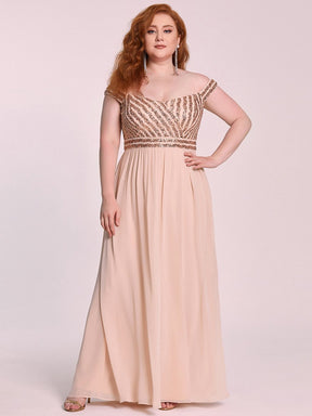 Robe de Soirée Maxi A-ligne de Grande Taille à Epaule Dénudée et à Paillettes