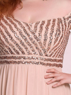 Robe de Soirée Maxi A-ligne de Grande Taille à Epaule Dénudée et à Paillettes