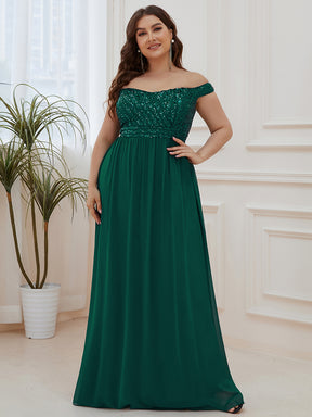 Robe de Soirée Maxi A-ligne de Grande Taille à Epaule Dénudée et à Paillettes