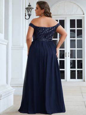 Robe de Soirée Maxi A-ligne de Grande Taille à Epaule Dénudée et à Paillettes